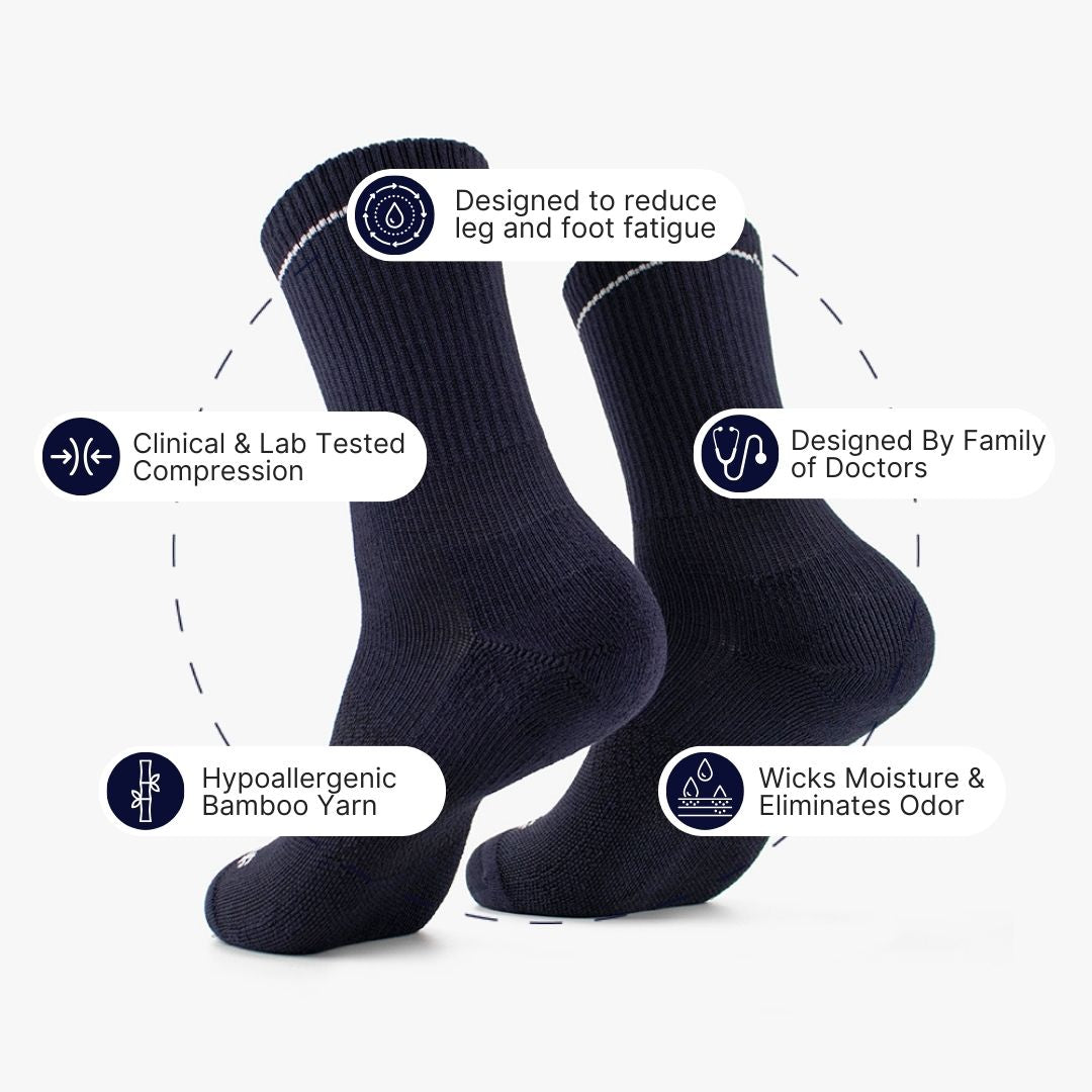 Bamboo Crew Compression Socks | Navy | Medium Graduated Compression ...